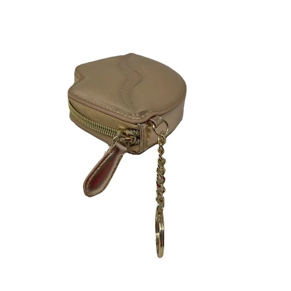 Victoria’s Secret Pucker Lip Shaped Coin Purse Keychain Gold Metallic Zip Pouch - Picture 4 of 7
